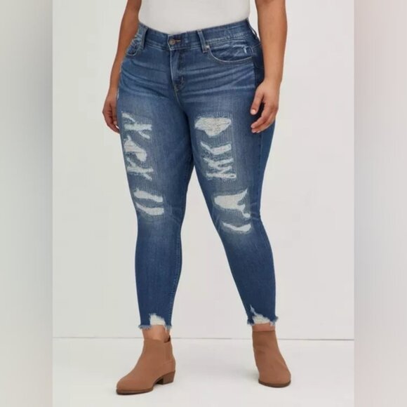 torrid Denim - Torrid Bombshell Skinny Premium Stretch High-Rise Destructed Jeans 14R
